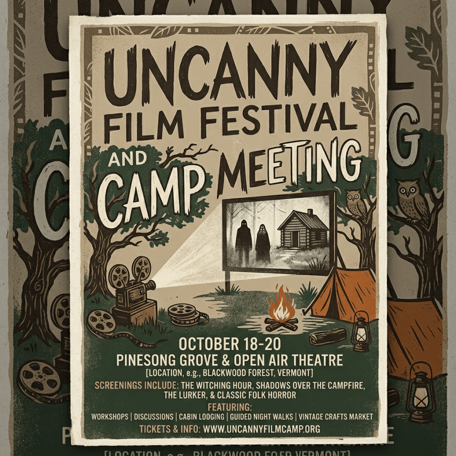 Poster for Uncanny Film Festival and Camp Meeting with dates, location, and event details